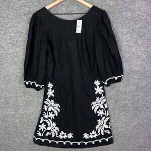 NEW Petite Embroidered Linen Blend Open Back Flare Dress Size 10P